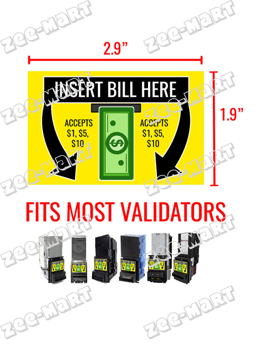 Dollar Bill Validator/Dollar Bill Acceptor Sticker - $1, $5, $10 - MEI Coinco ICT - Universal