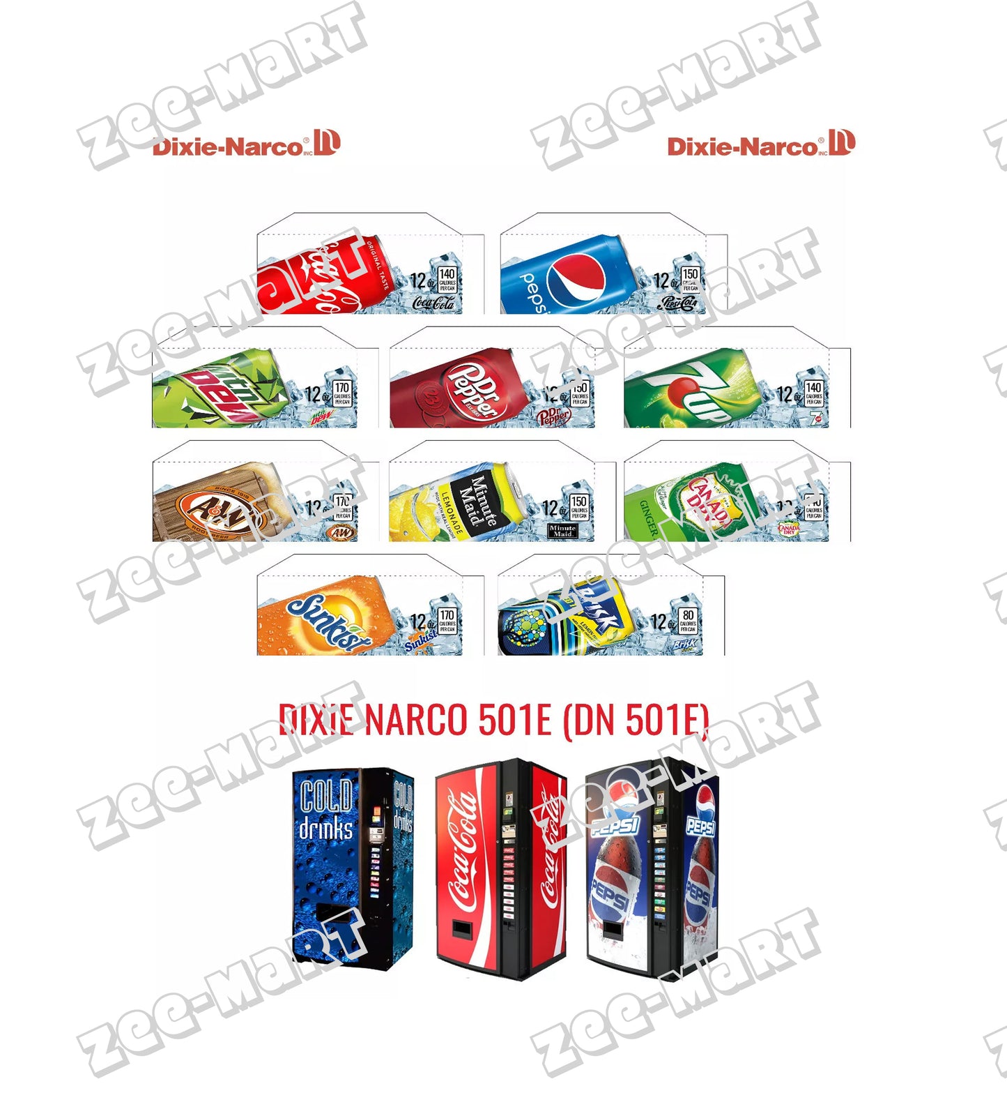 Dixie Narco 501e (DN 501e)  Standard Style Labels - Variety Pack