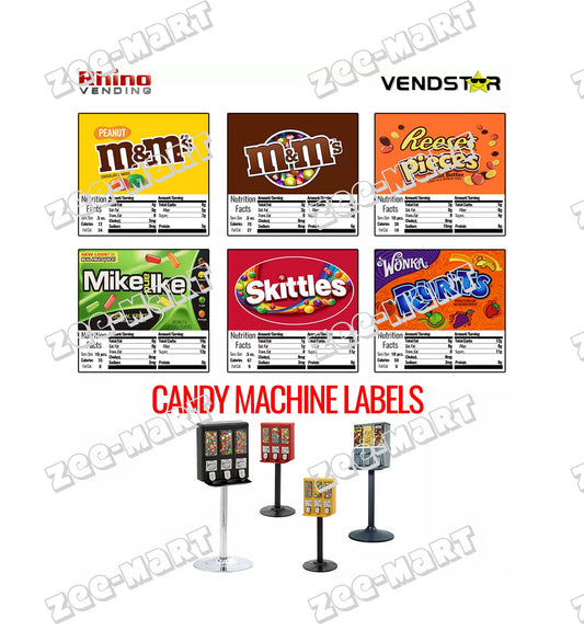 (6) CANDY VENDING MACHINE STICKERS LABELS - NUTRITION INFO